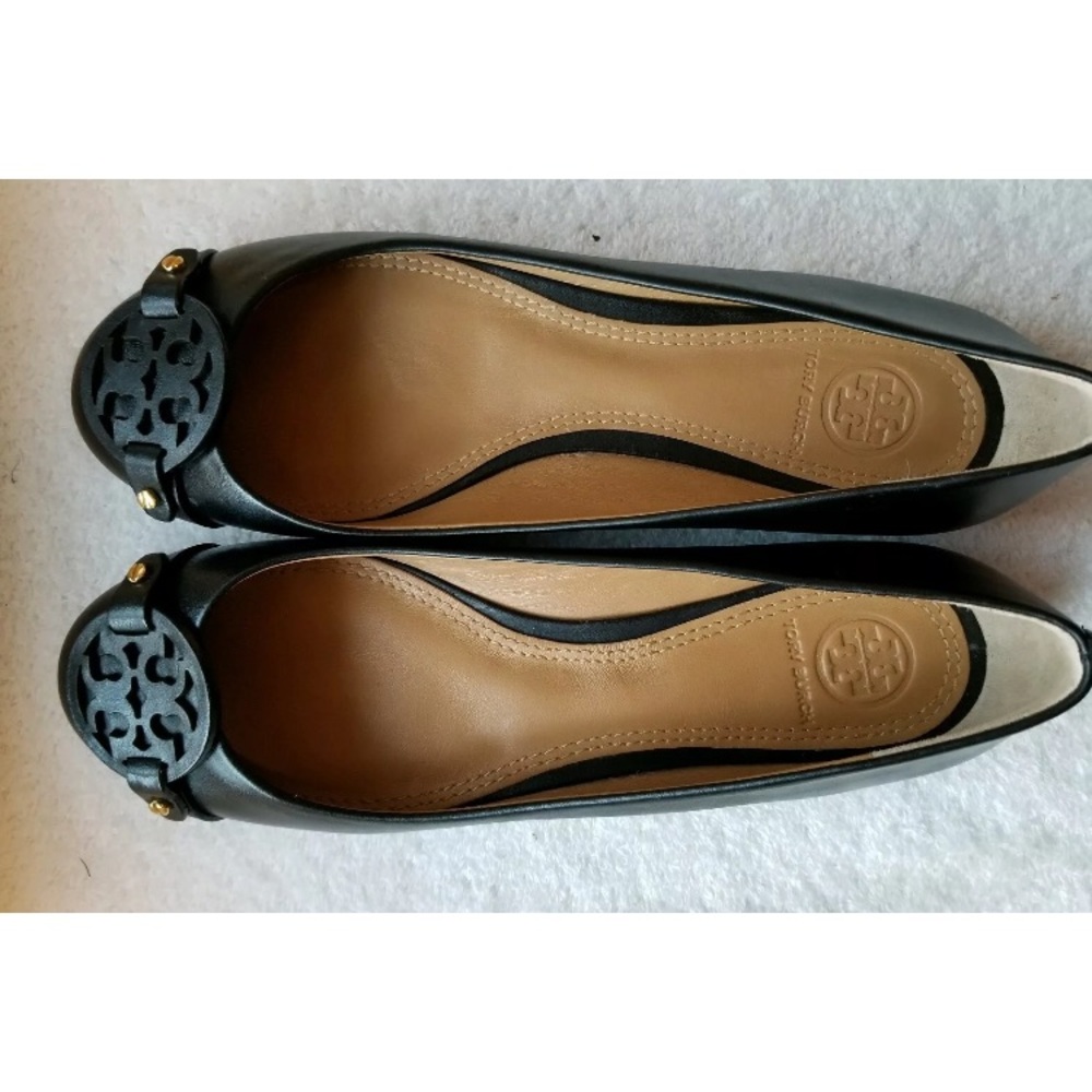 Tory Burch Mini Miller Black Leather Logo Flats